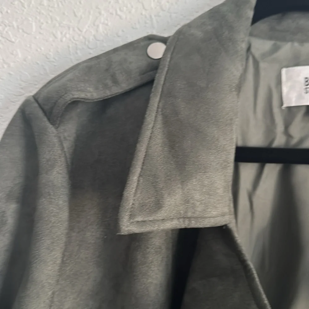 BB Dakota Green Faux Suede Leather Moto Jacket Asymmetrical Design - Picture 4 of 6